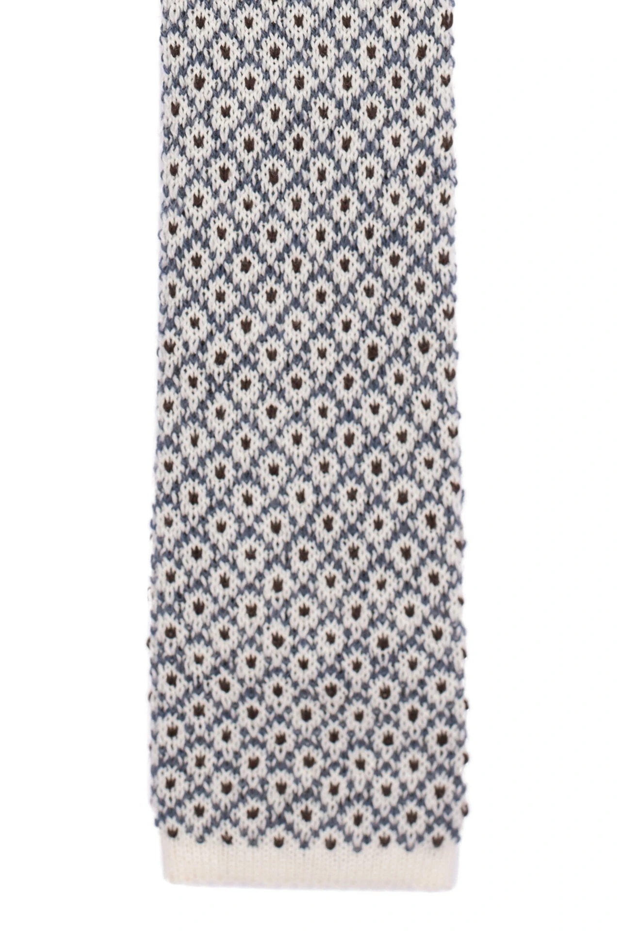 White Geometric Knitted Wool Necktie for Men