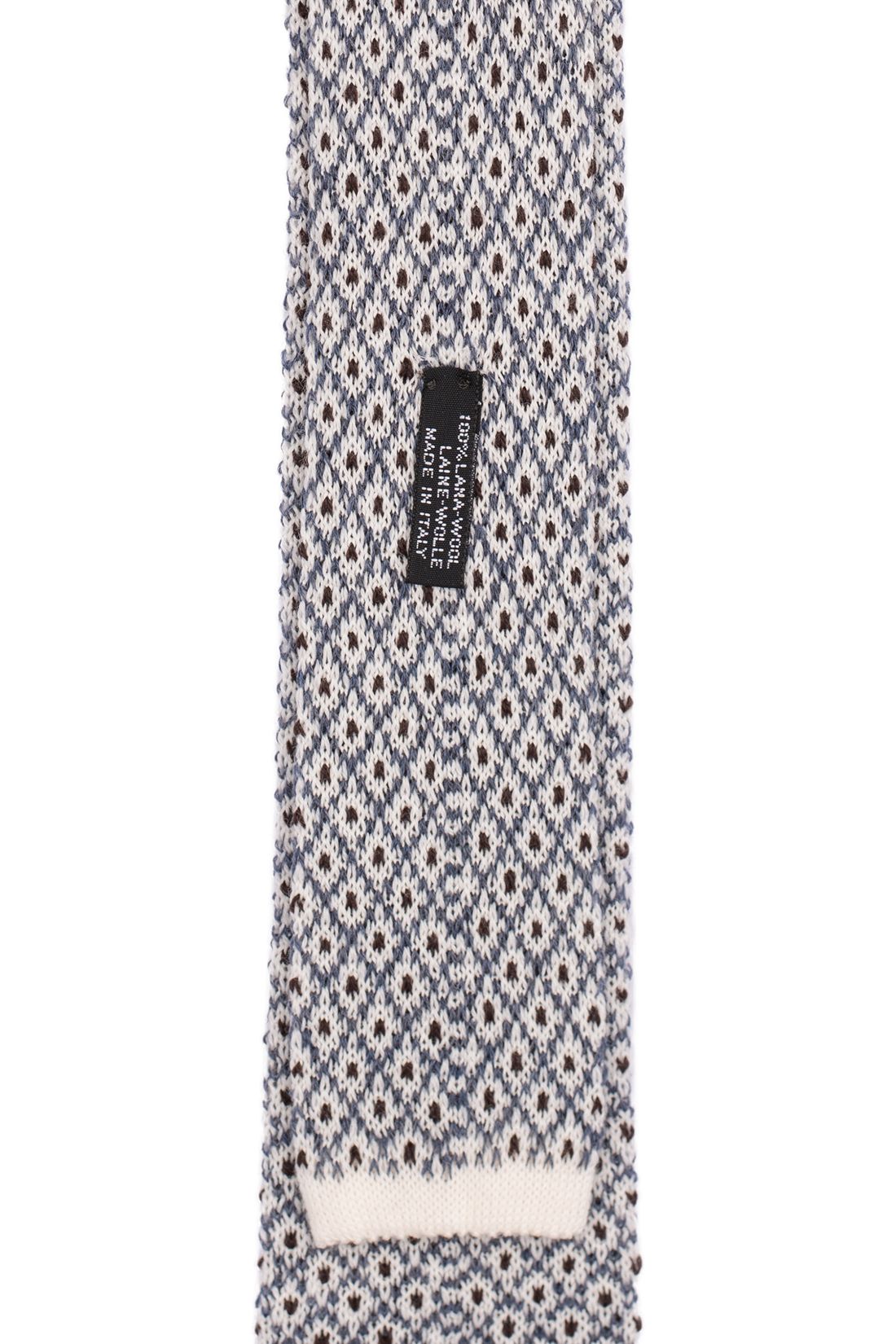 White Geometric Knitted Wool Necktie for Men