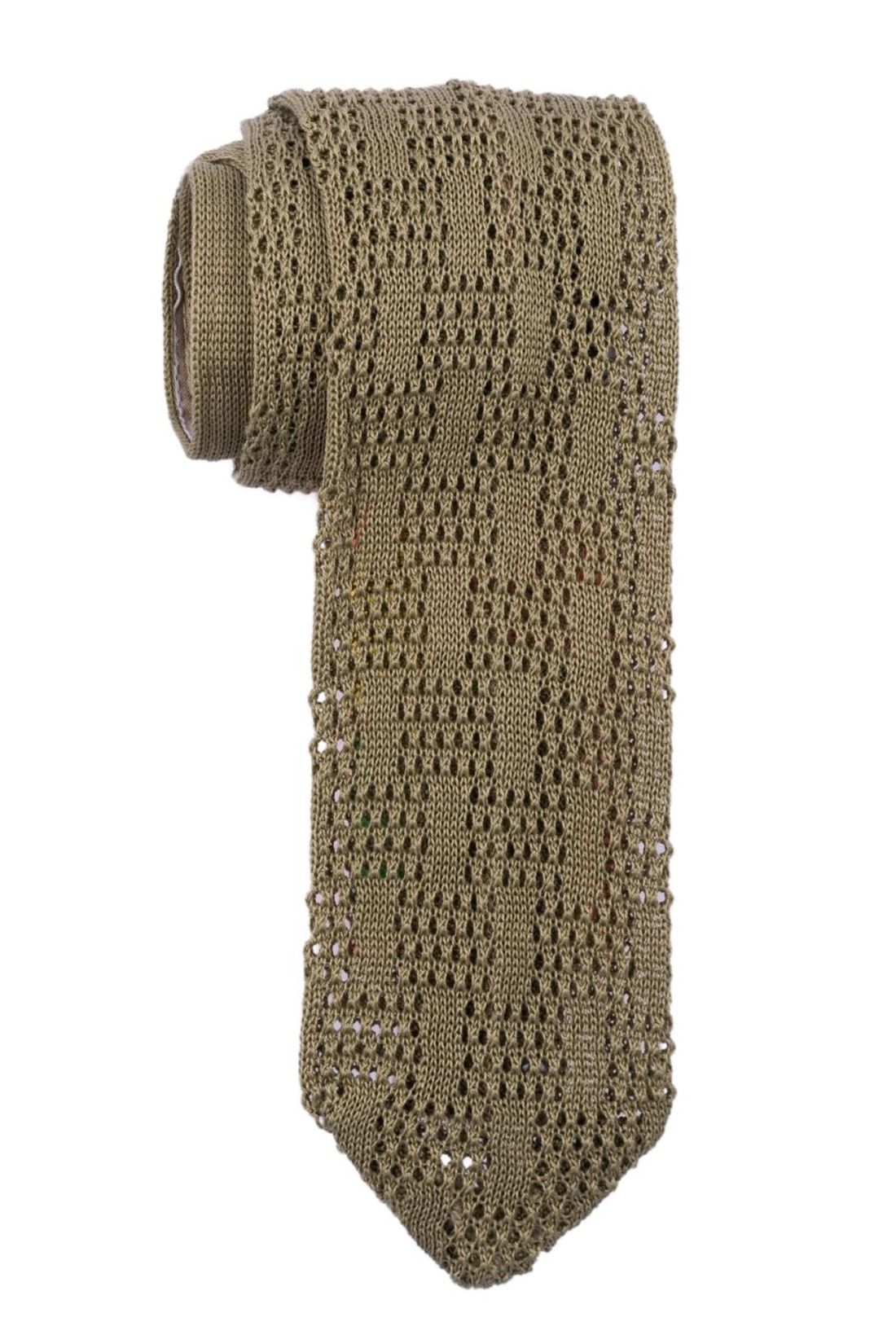 Green Solid Knitted Italian Necktie for Men