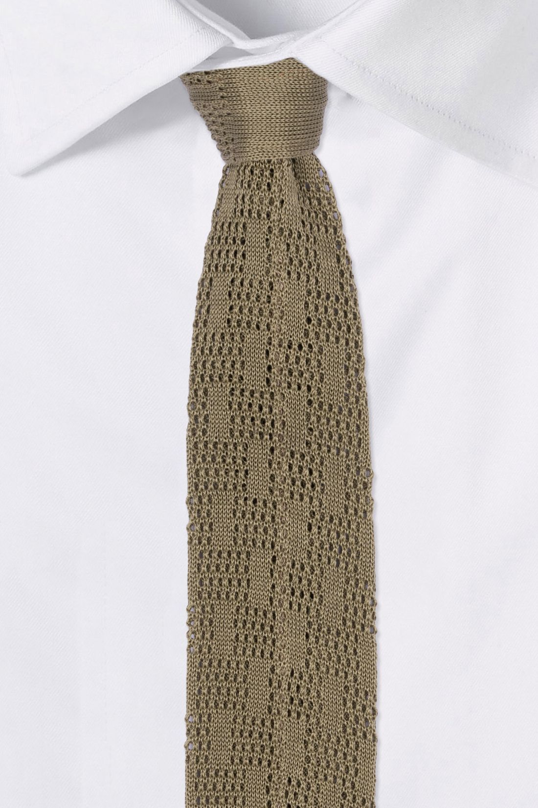 Green Solid Knitted Italian Necktie for Men