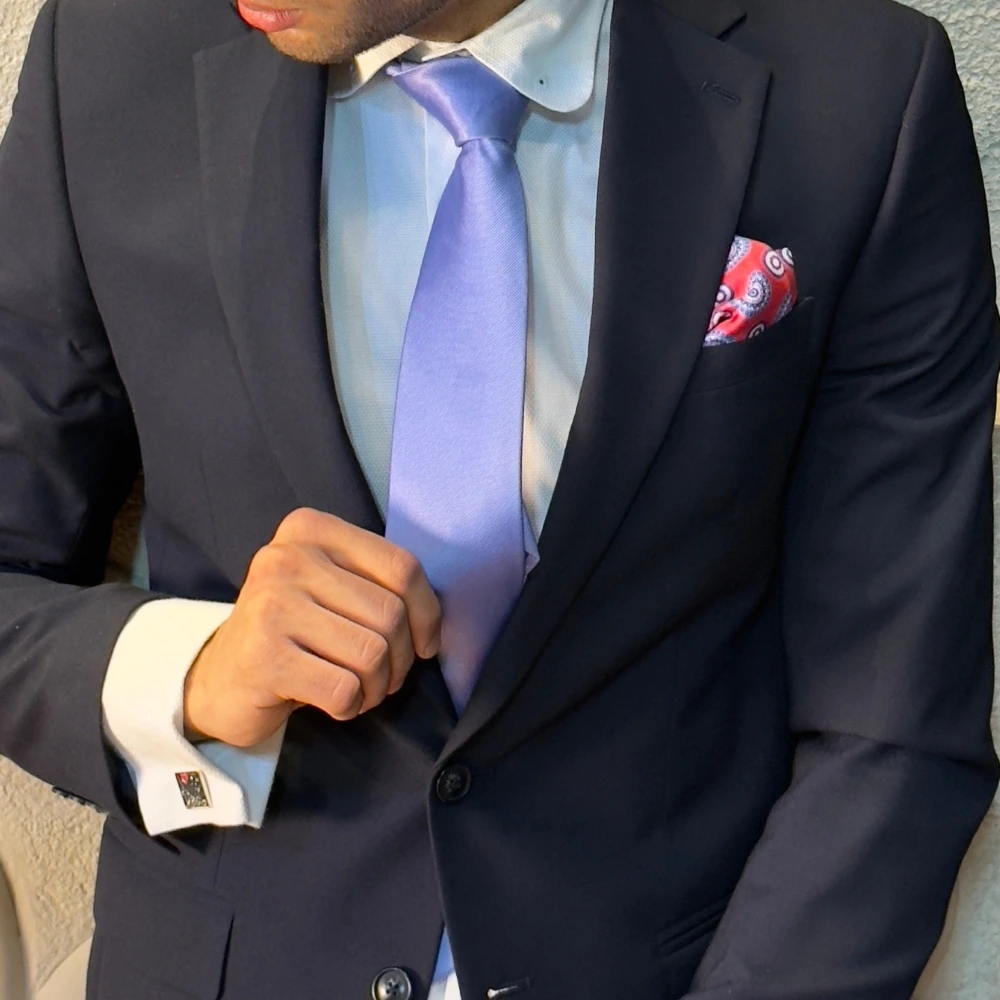 Blue Solid Silk Necktie for Men