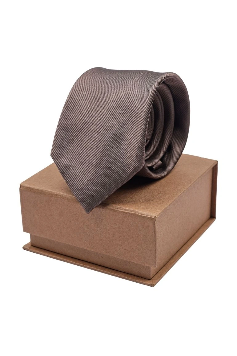 Brown Solid Silk Necktie for Men