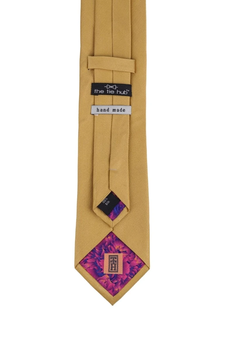 Yellow Solid Silk Necktie for Men
