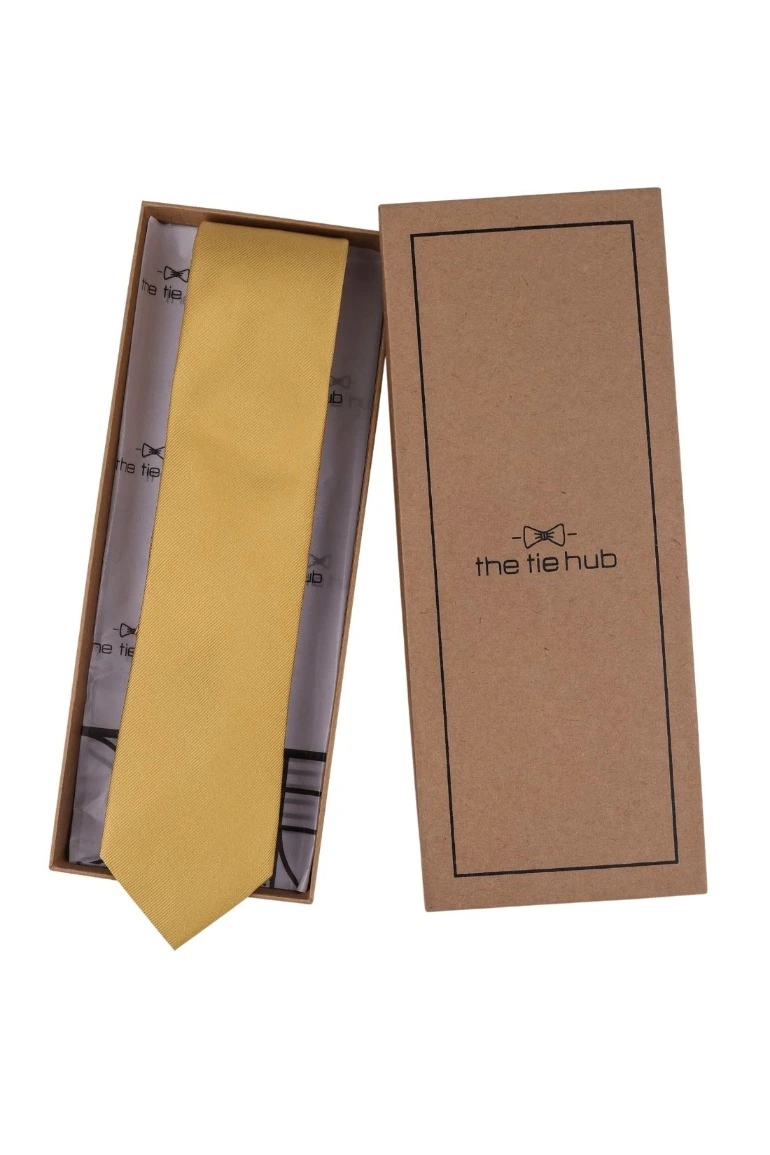 Yellow Solid Silk Necktie for Men