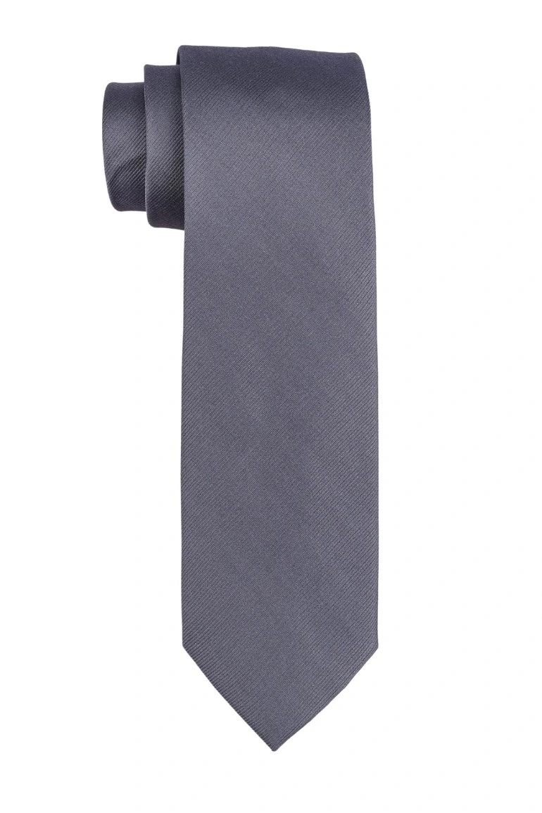 Grey Solid Silk Necktie for Men