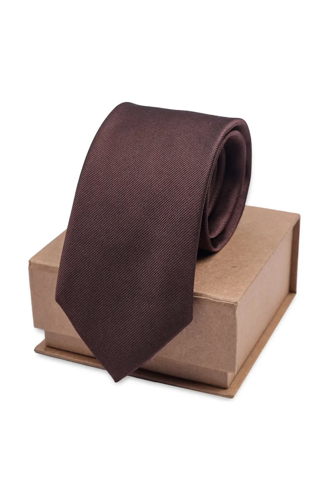 Brown Solid Silk Necktie for Men