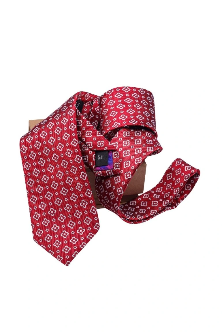 Red Floral Silk Necktie for Men