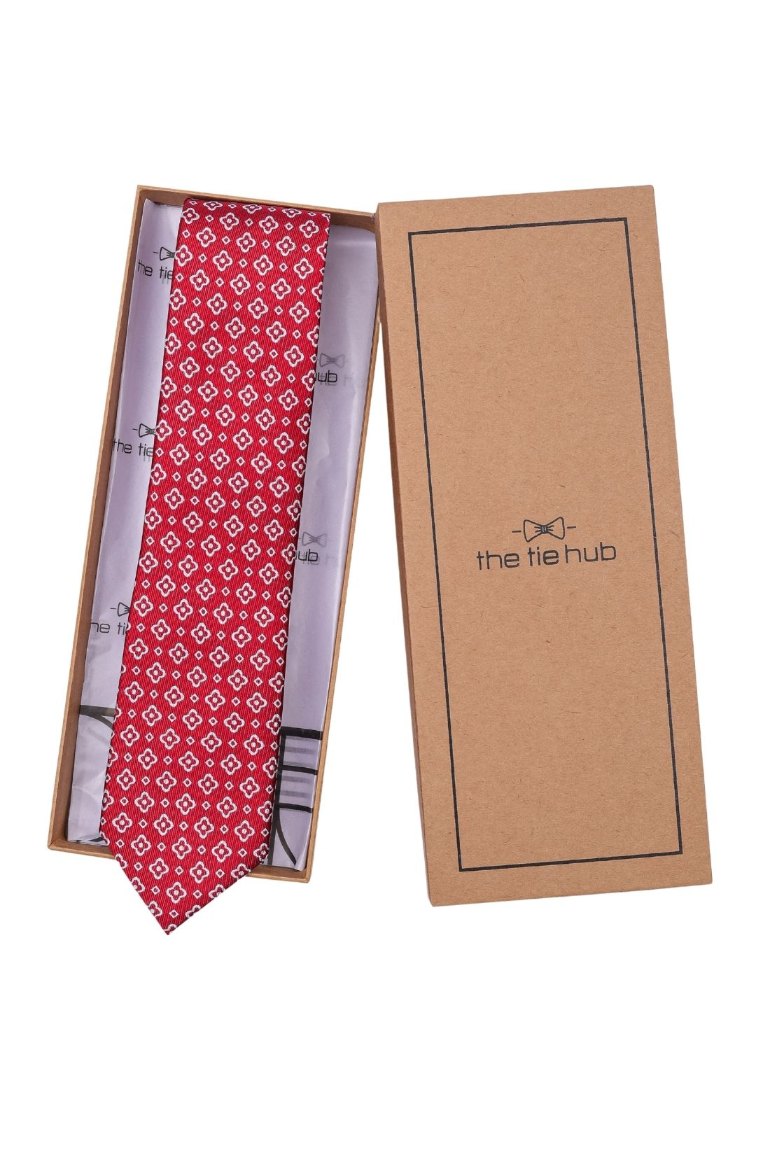 Red Floral Silk Necktie for Men