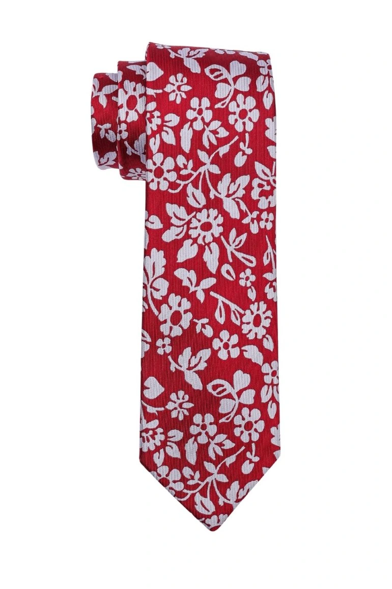 Red Floral Silk Necktie for Men