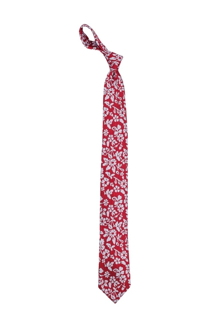 Red Floral Silk Necktie for Men
