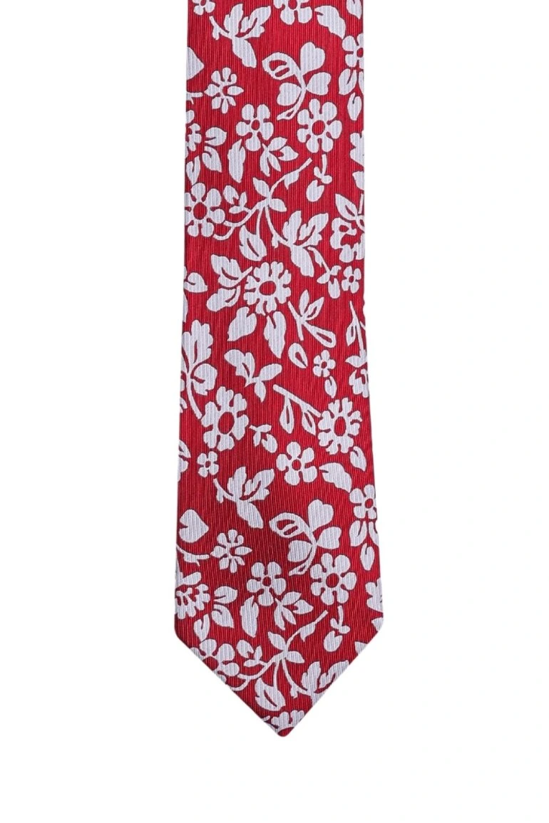 Red Floral Silk Necktie for Men