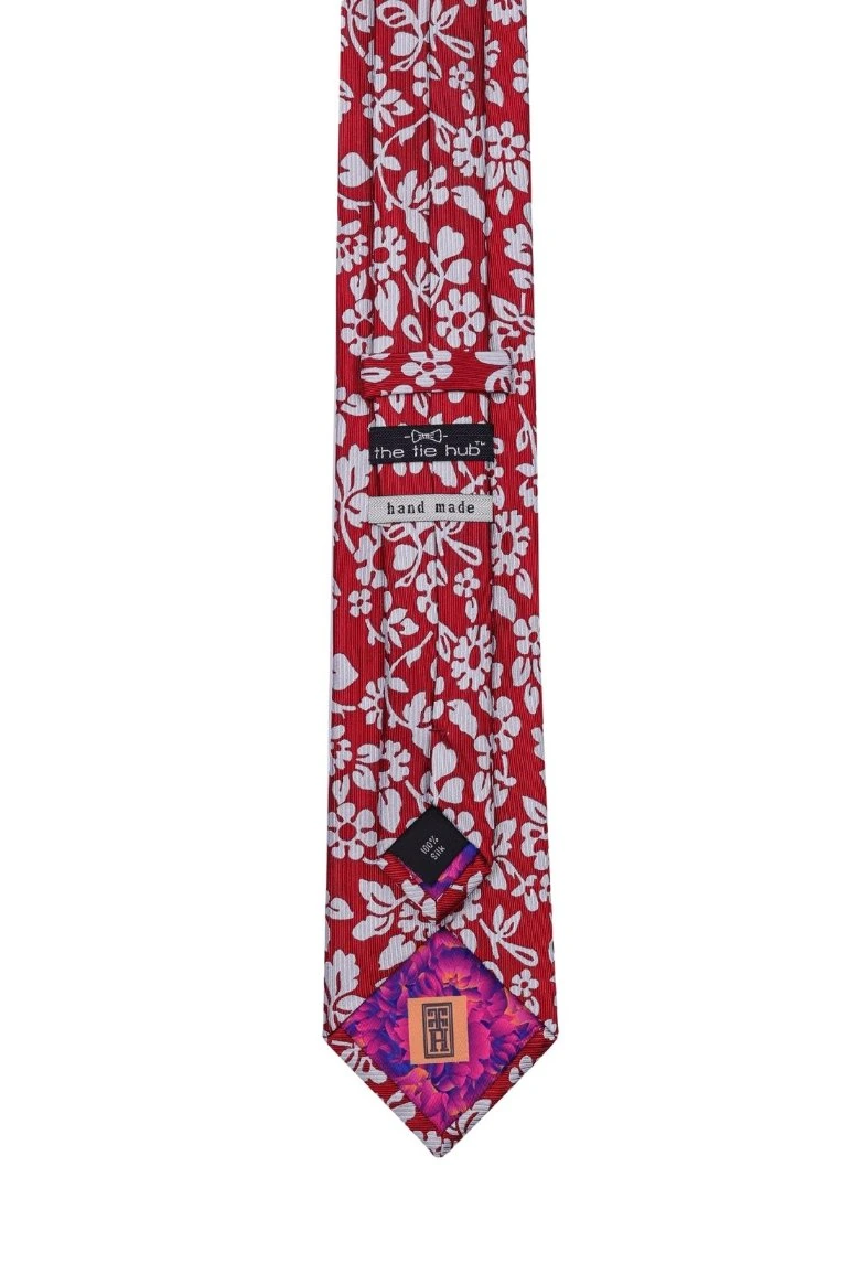 Red Floral Silk Necktie for Men
