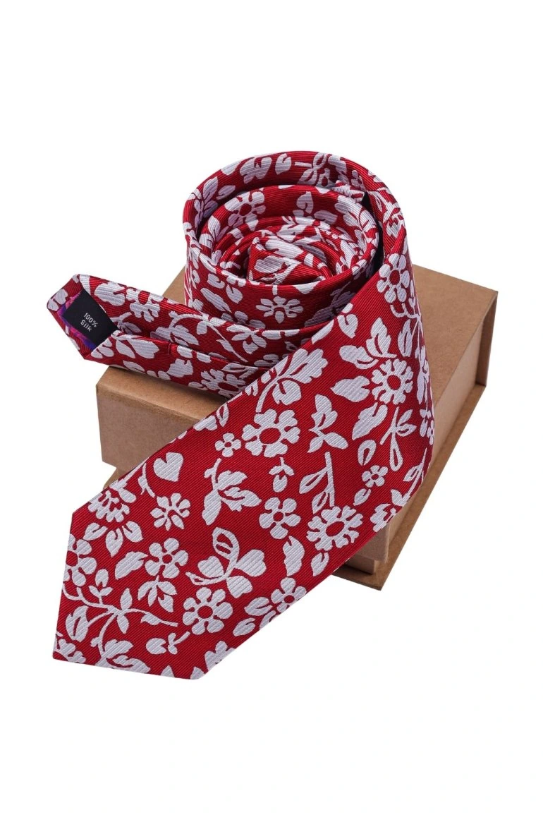 Red Floral Silk Necktie for Men