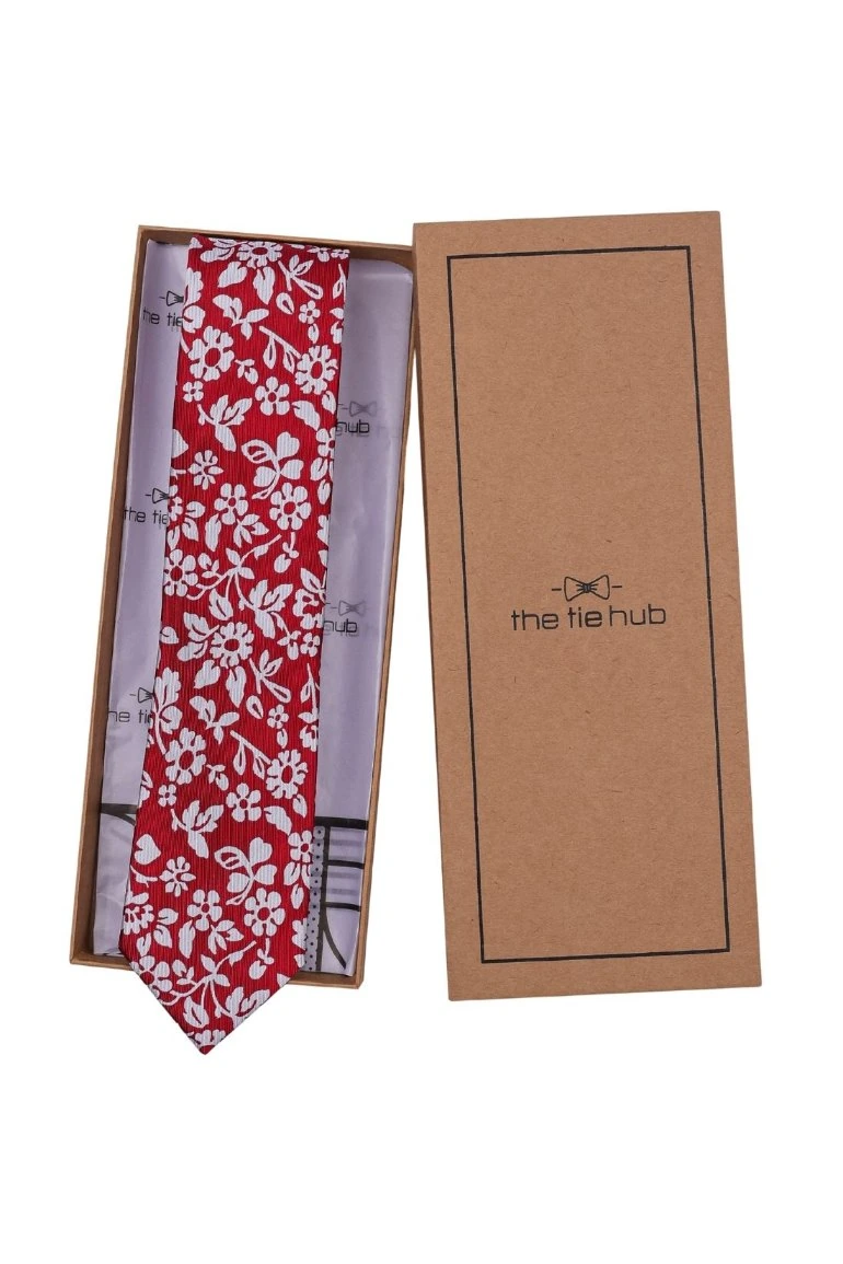 Red Floral Silk Necktie for Men