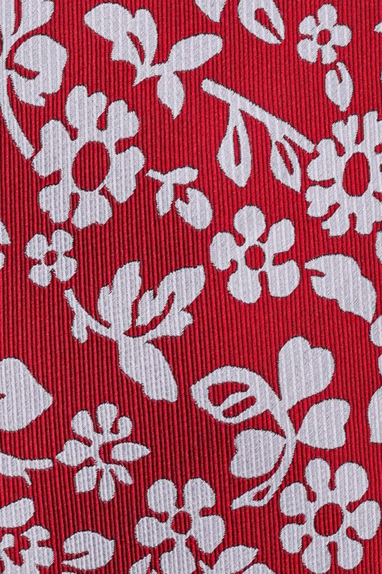 Red Floral Silk Necktie for Men