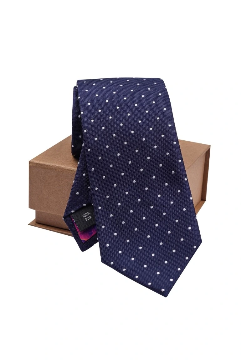 Blue Polka Dot Silk Necktie for Men