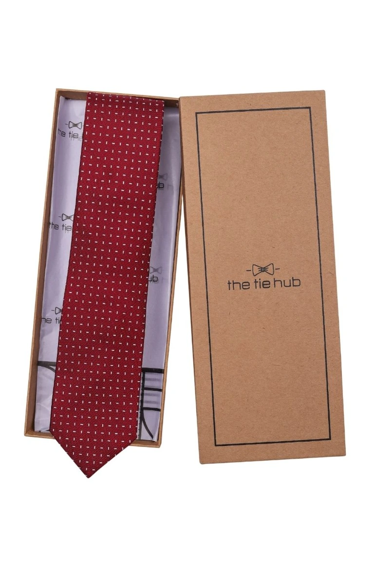 Red Geometric Silk Necktie for Men