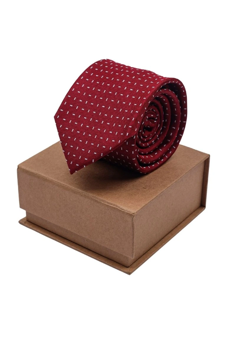 Red Geometric Silk Necktie for Men
