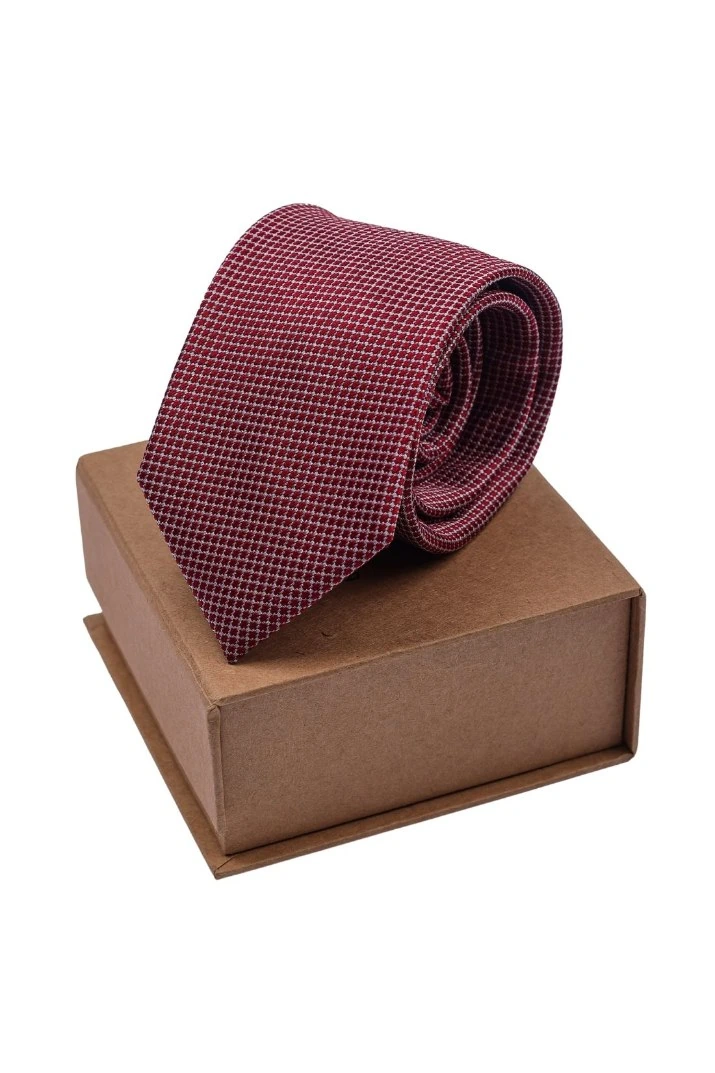 Red Geometric Silk Necktie for Men