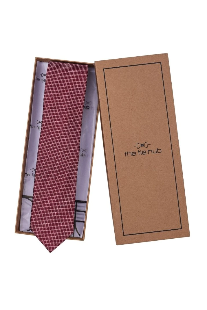 Red Geometric Silk Necktie for Men