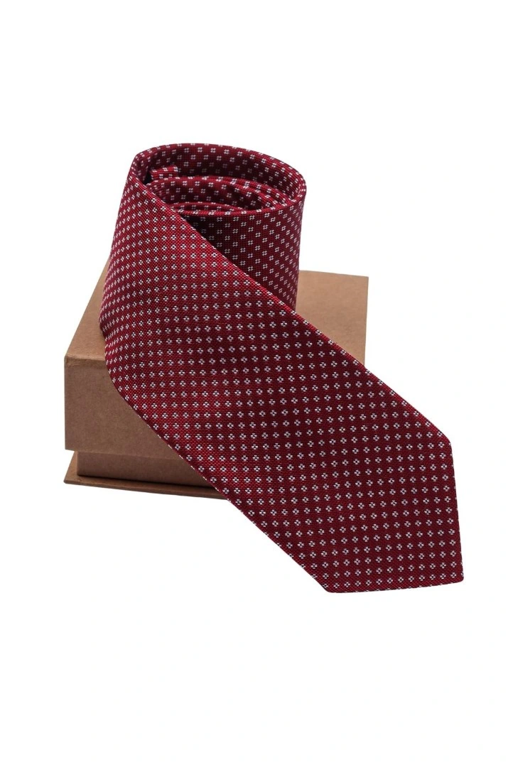 Red Geometric Silk Necktie for Men
