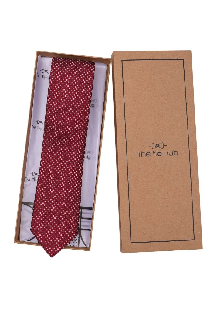Red Geometric Silk Necktie for Men