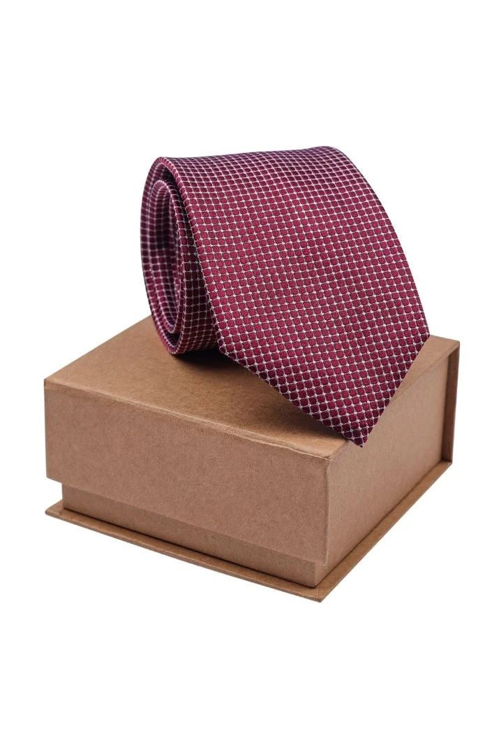 Red Geometric Silk Necktie for Men