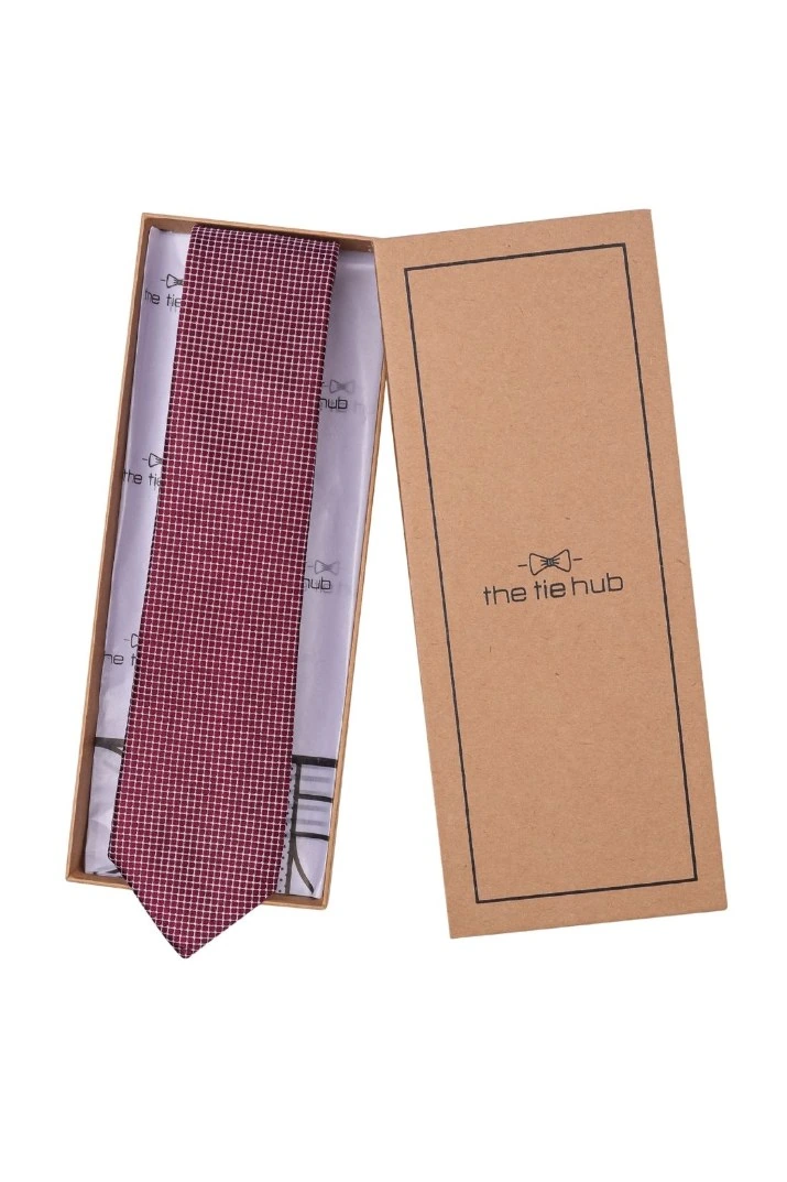 Red Geometric Silk Necktie for Men