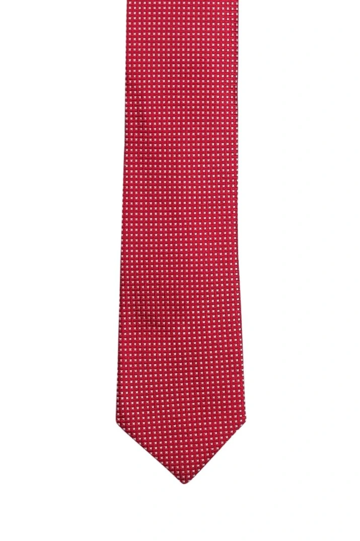 Red Geometric Silk Necktie for Men