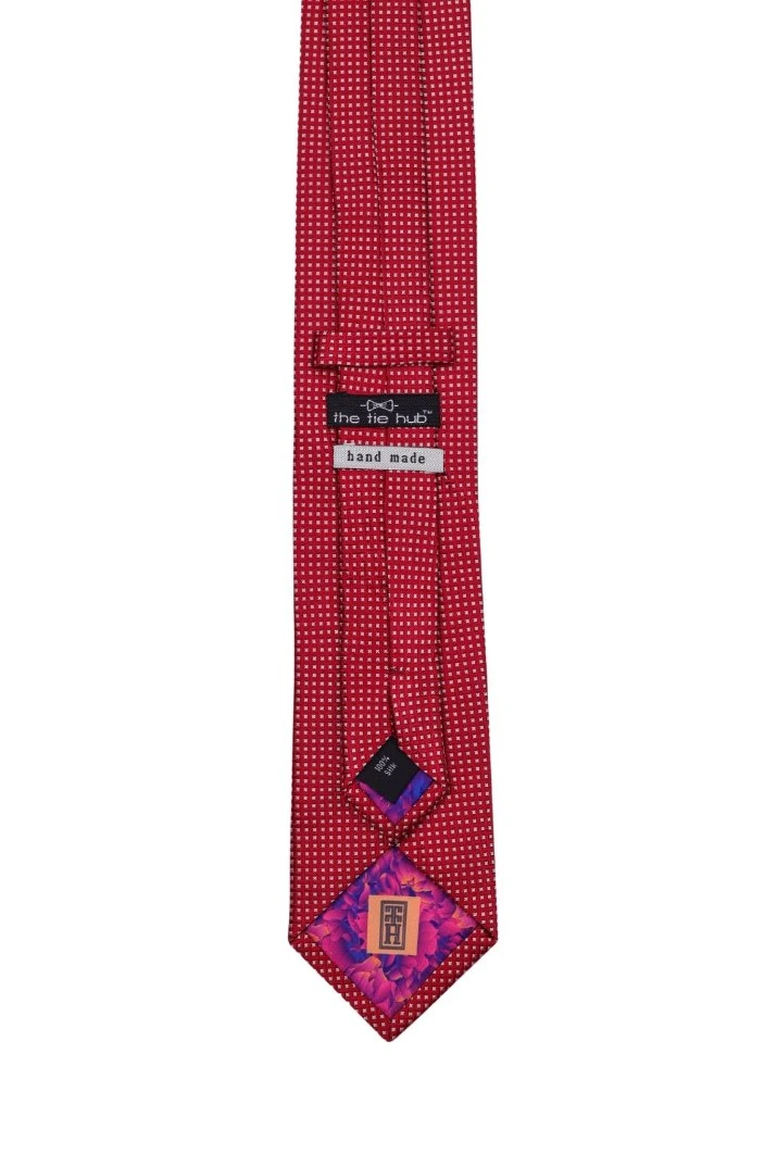 Red Geometric Silk Necktie for Men