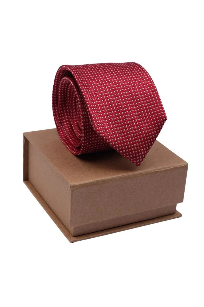 Red Geometric Silk Necktie for Men