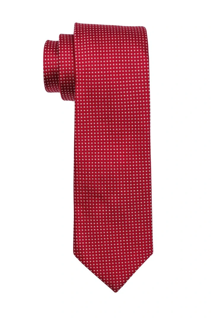 Red Geometric Silk Necktie for Men