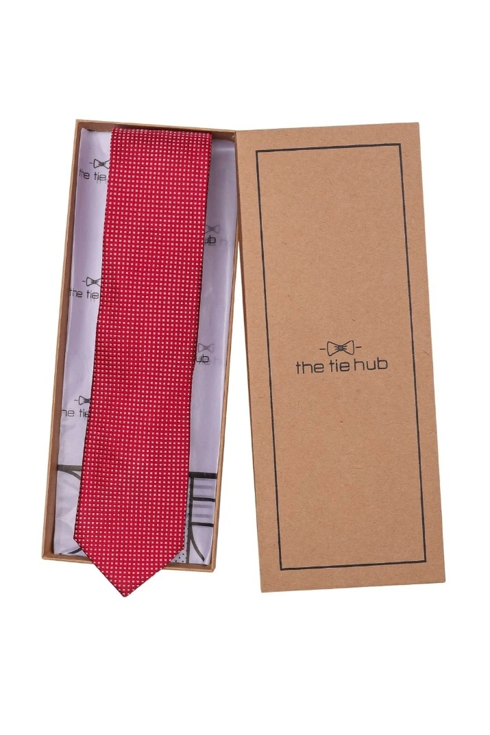 Red Geometric Silk Necktie for Men