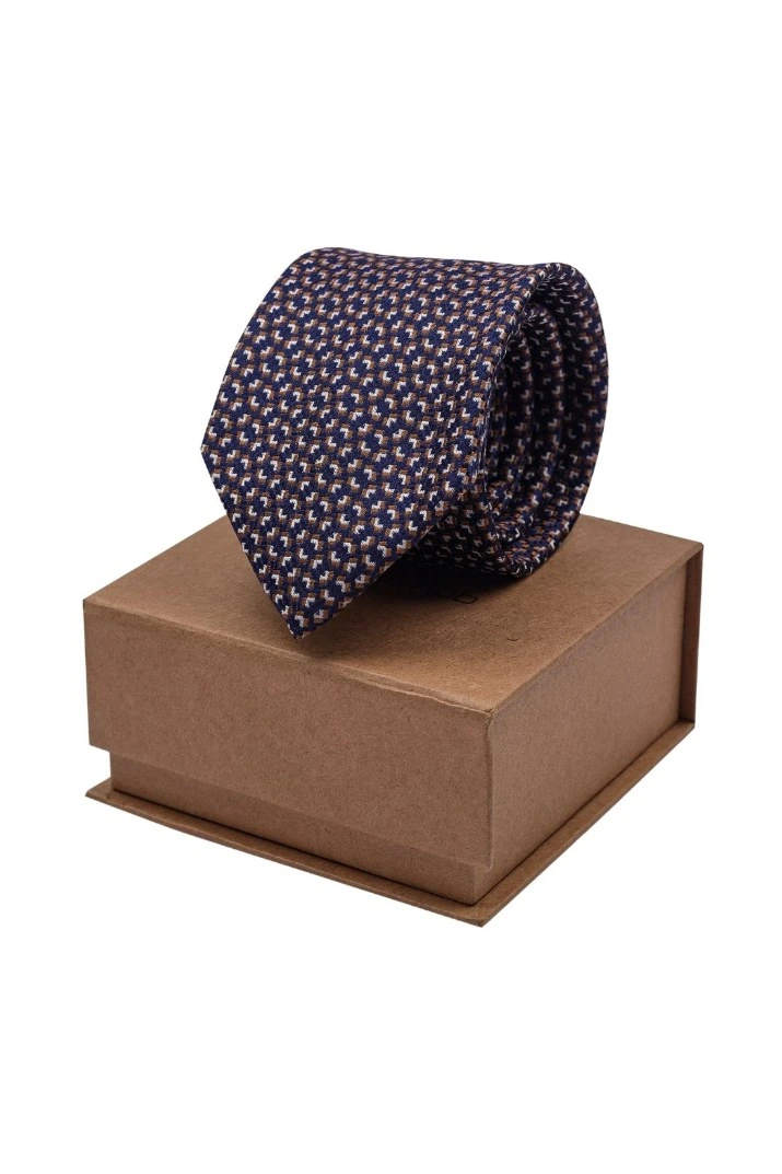 Blue Geometric Silk Necktie for Men
