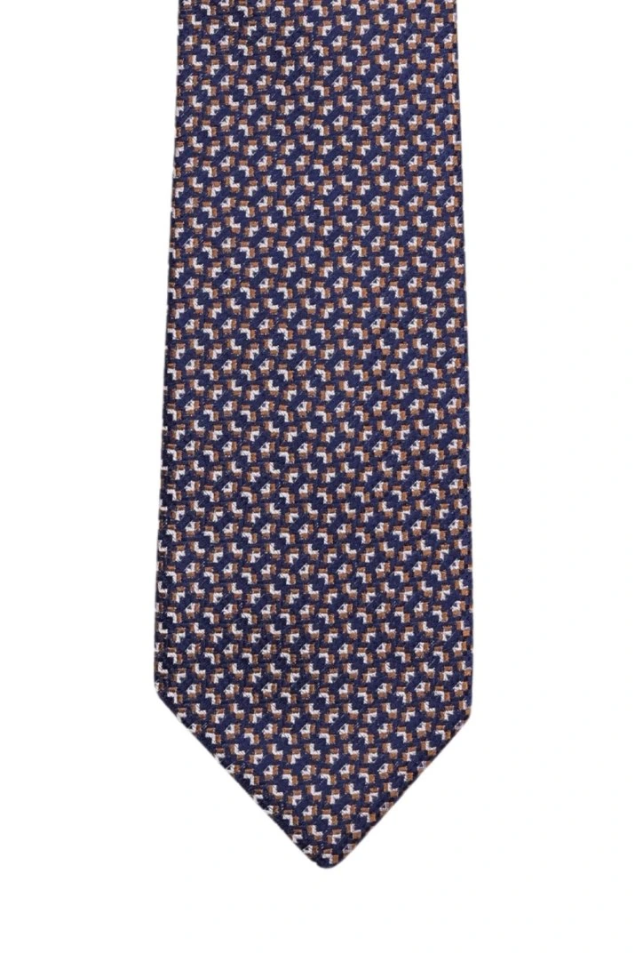 Blue Geometric Silk Necktie for Men