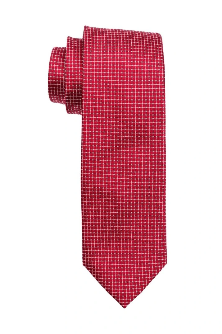 Red Geometric Silk Necktie for Men