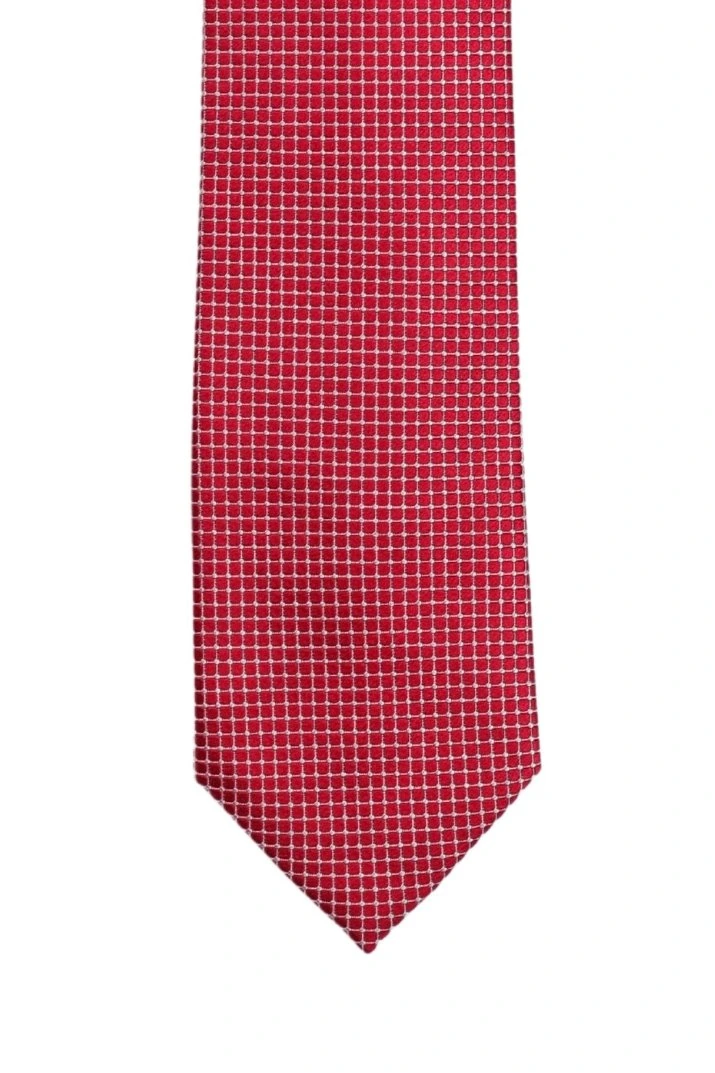 Red Geometric Silk Necktie for Men