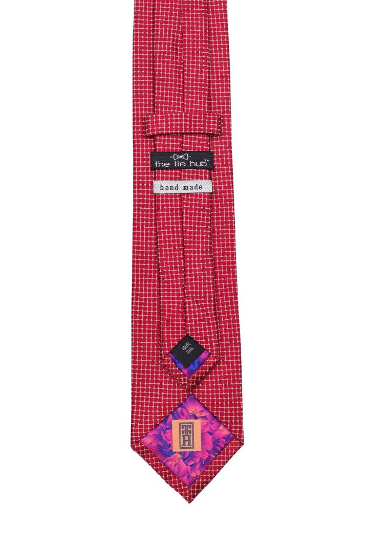 Red Geometric Silk Necktie for Men