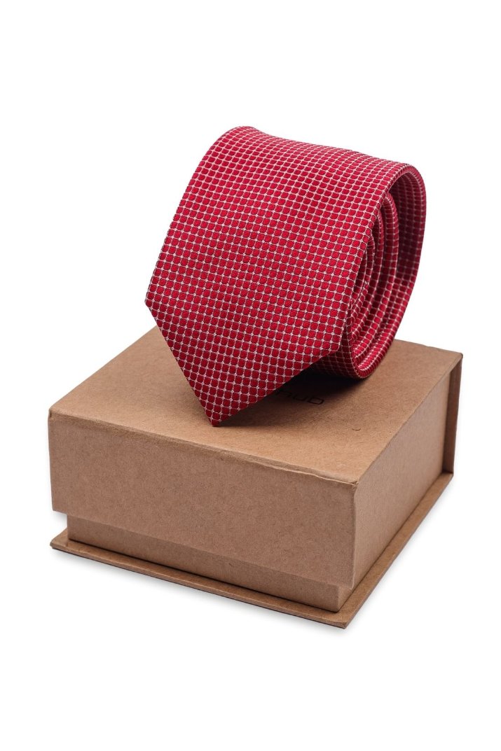 Red Geometric Silk Necktie for Men