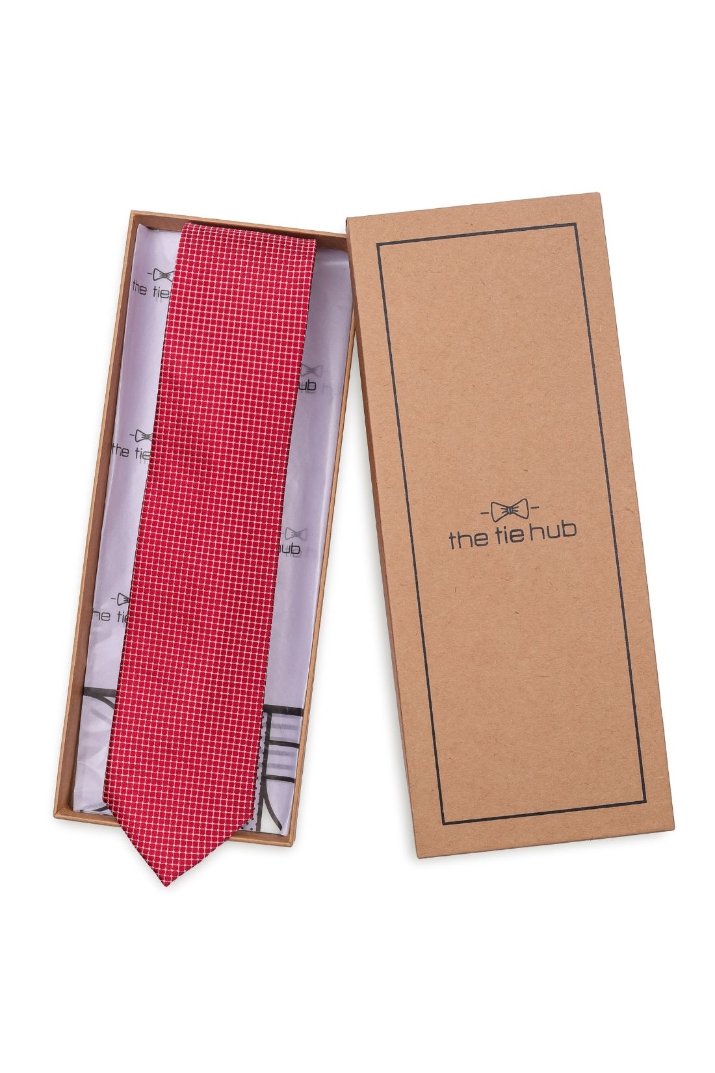 Red Geometric Silk Necktie for Men