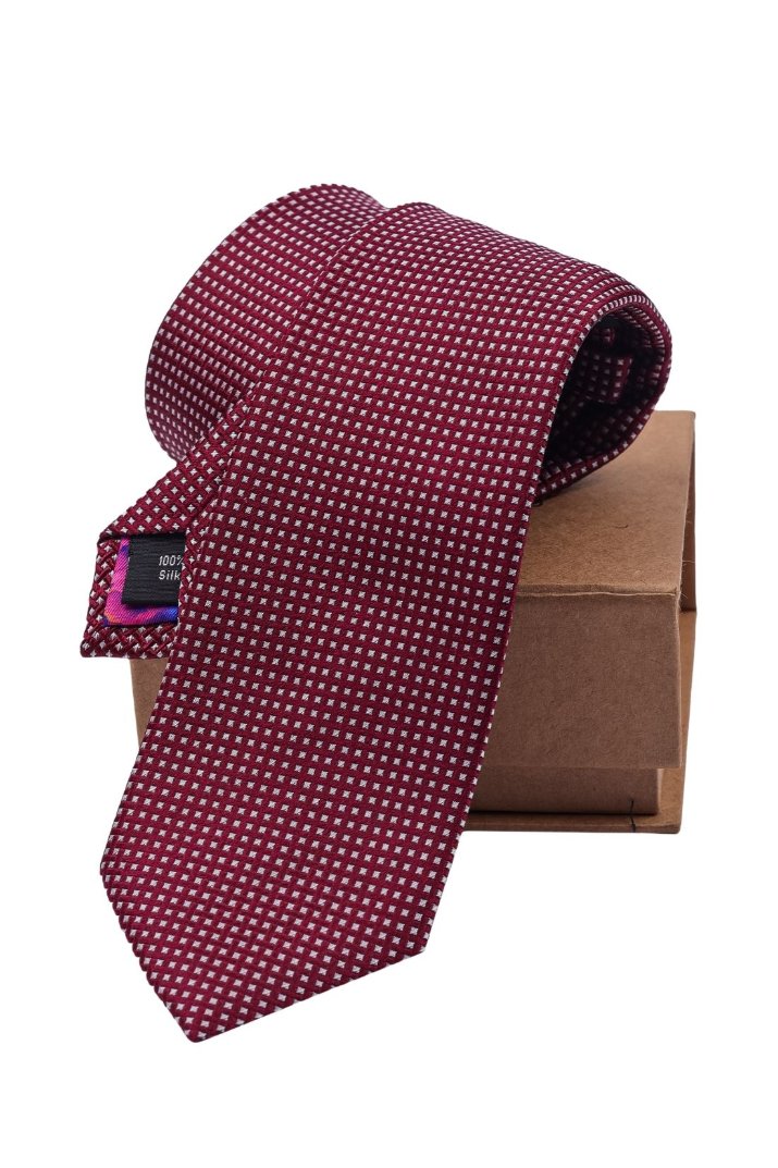Red Geometric Silk Necktie for Men