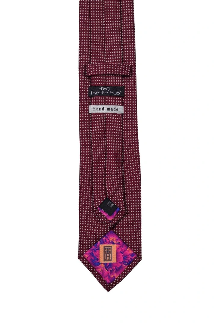 Red Geometric Silk Necktie for Men