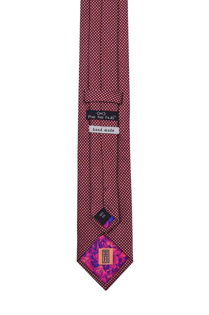Red Geometric Silk Necktie for Men