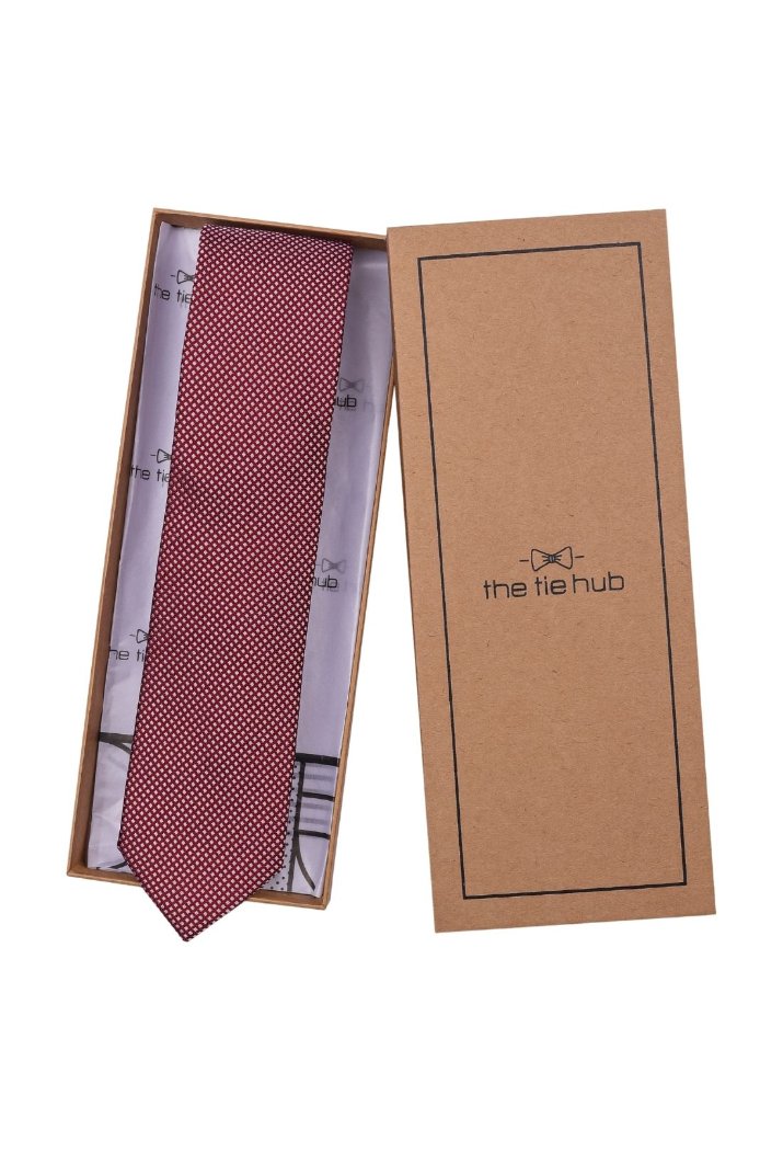 Red Geometric Silk Necktie for Men