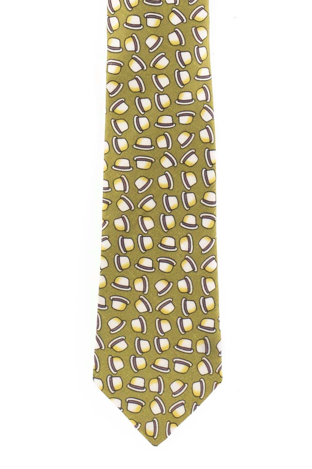 Green Conversational Silk Necktie for Men