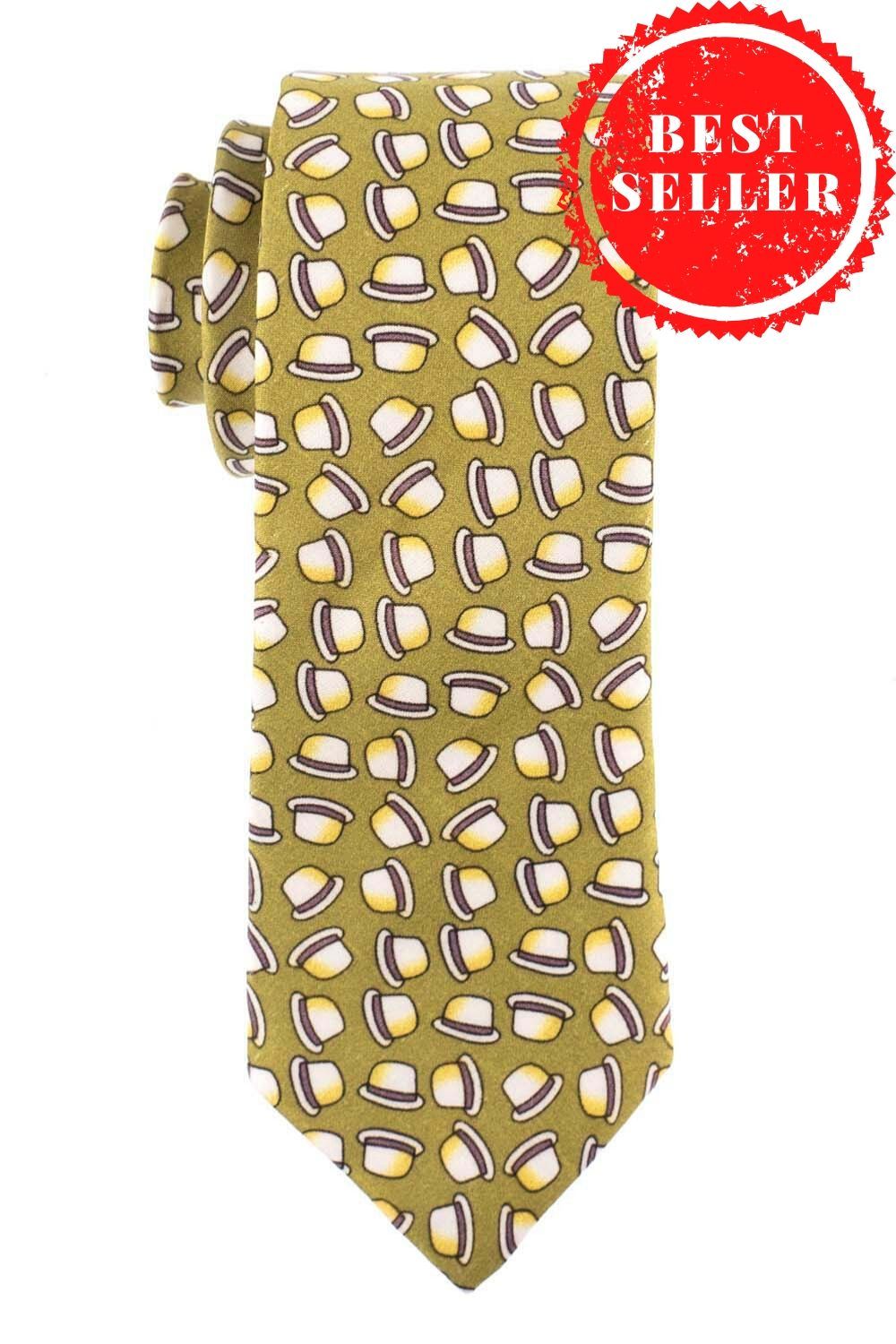 Green Conversational Silk Necktie for Men