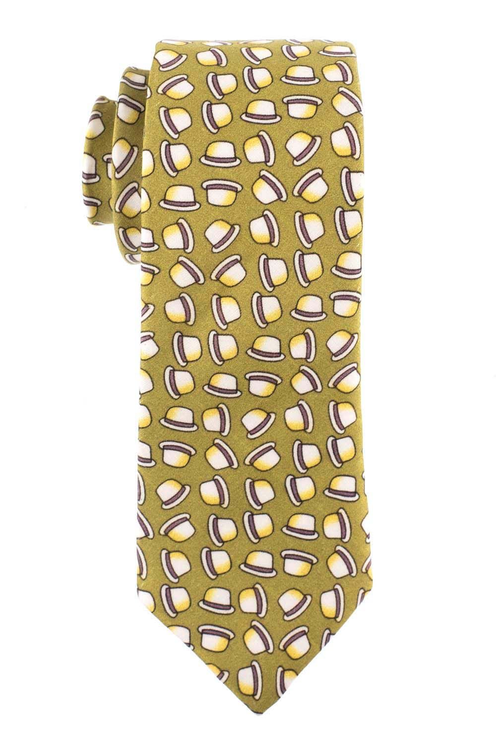 Green Conversational Silk Necktie for Men