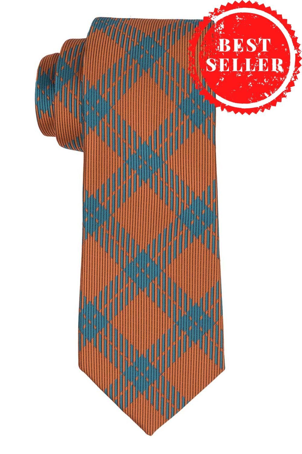 Orange Checkered Silk Necktie for Men