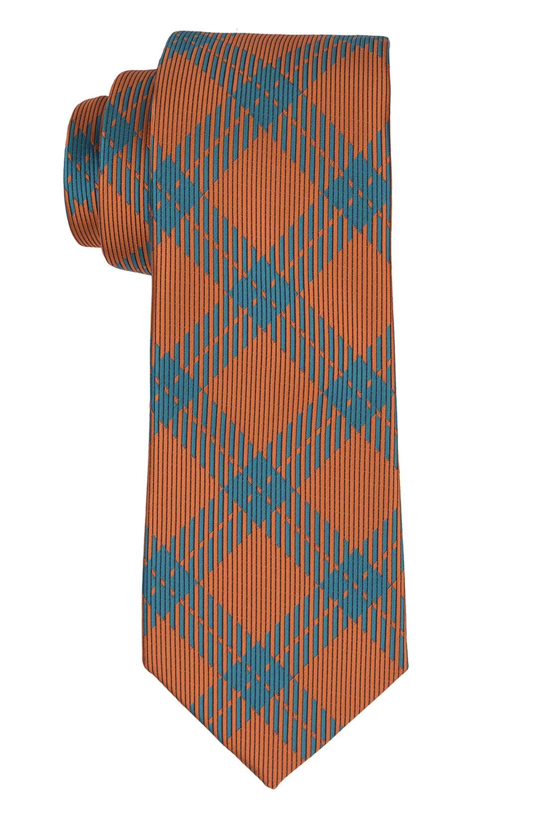 Orange Checkered Silk Necktie for Men