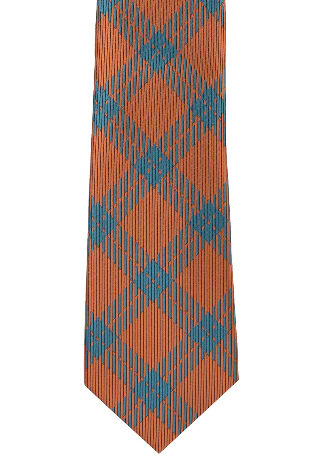 Orange Checkered Silk Necktie for Men